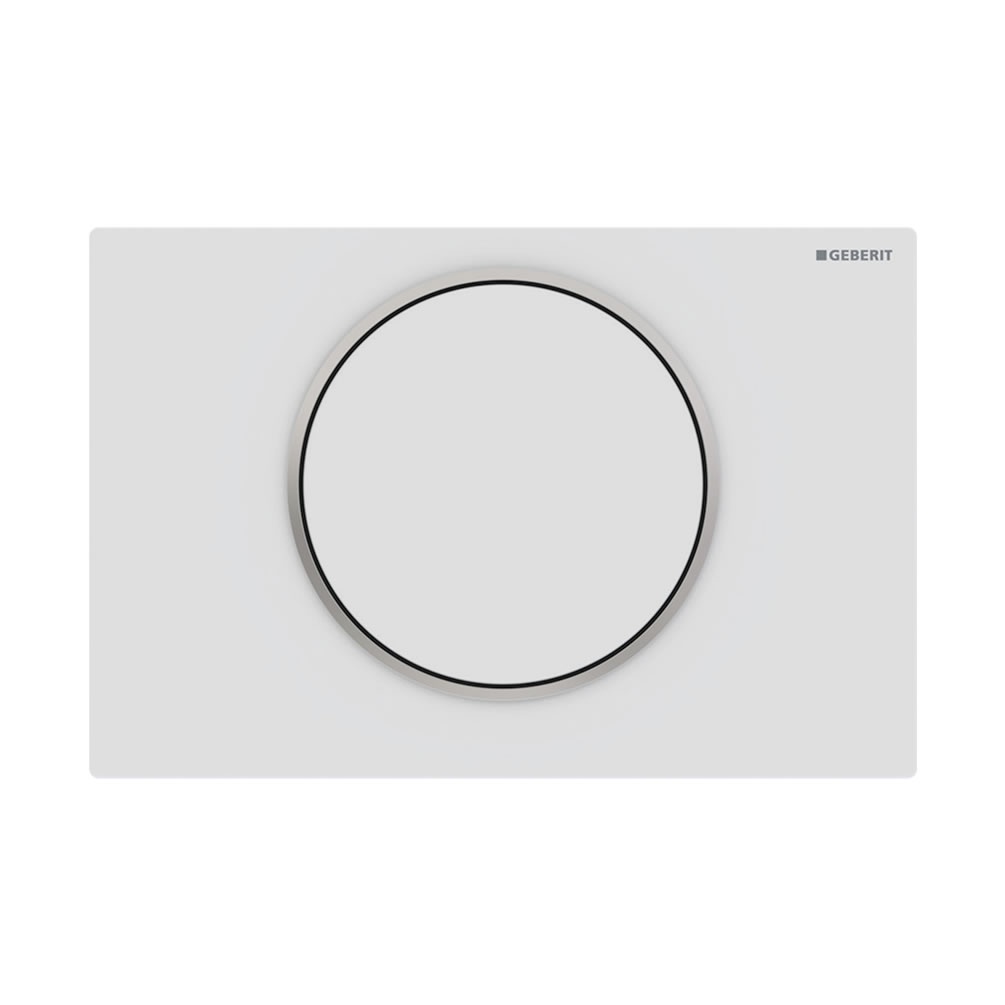 Cutout image of Geberit Sigma10 Round Matt White / Gloss Chrome Single Flush Plate